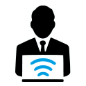 Icono perosna navegando en laptop