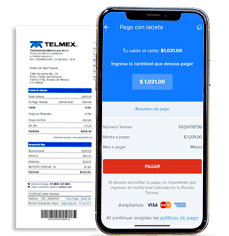Recibo telmex y celular con App Telmex en pantalla